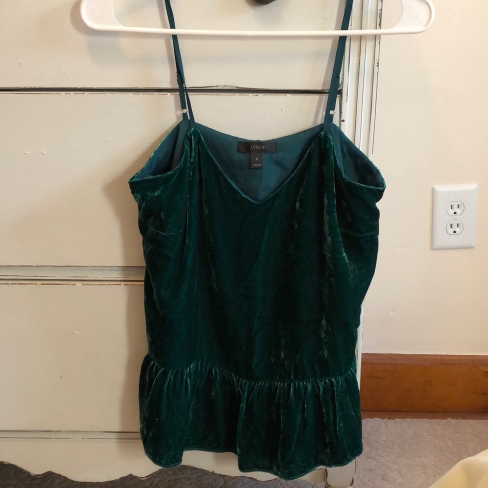 J Crew Emerald Green Velvet Peplum Tank Top